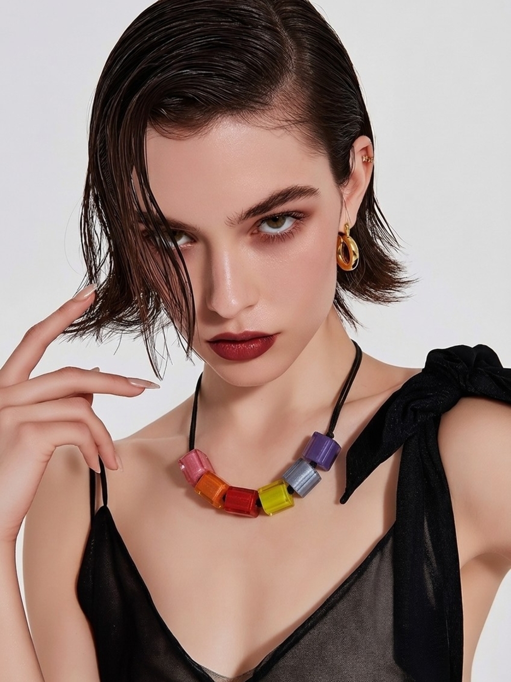 Zsiska Chunky Translucent Lucite Cube Beaded Necklace